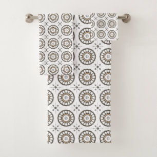 White brown and grey geometric pattern bath towel set