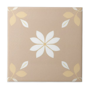 White, brown and yellow floral tile