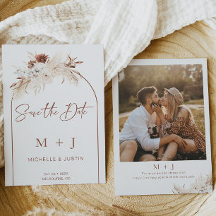 White Brown Boho Floral Arch Save The Date Card