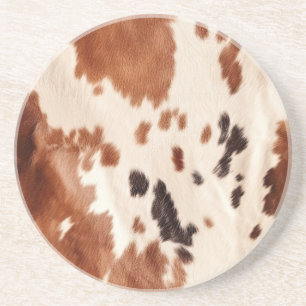 White Brown Cowhide Coaster