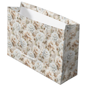 White Brown Flowers Bridal Shower Large Gift Bag