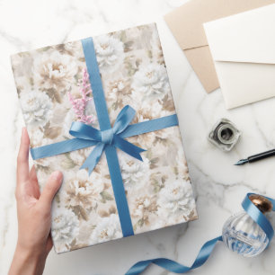 White Brown Flowers Bridal Shower Wrapping Paper
