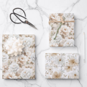 White Brown Flowers Bridal Shower Wrapping Paper Sheet