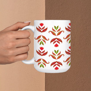 White & Brown Folk Art Floral Elegant Cosy Rustic Coffee Mug