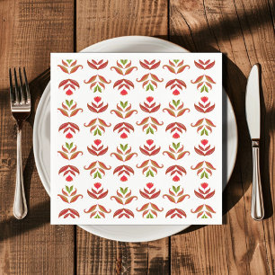  White & Brown Folk Art Floral Elegant Cosy Rustic Napkin