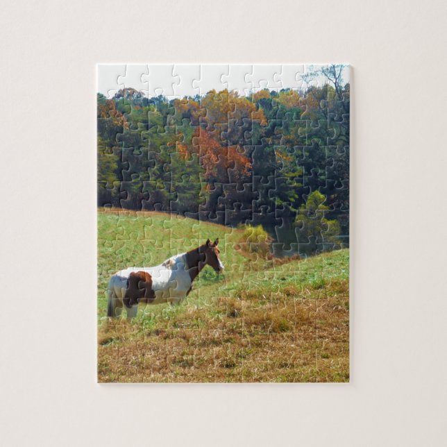 White & Brown horse, Autumn pond Jigsaw Puzzle (Vertical)