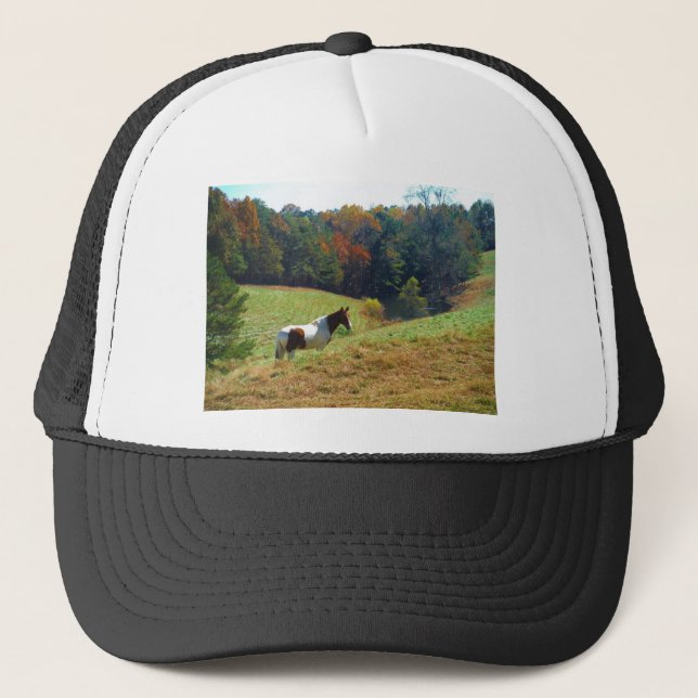 White & Brown horse, Autumn pond Trucker Hat (Front)
