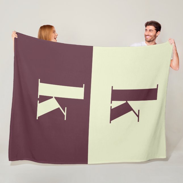 White & brown initial personalized  fleece blanket (In Situ)