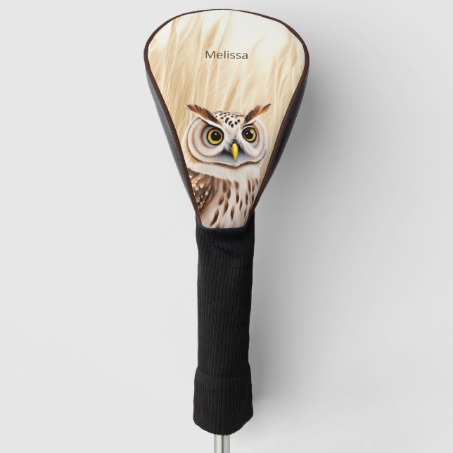 White Brown Owl Monogram Golf Head Cover (Front)