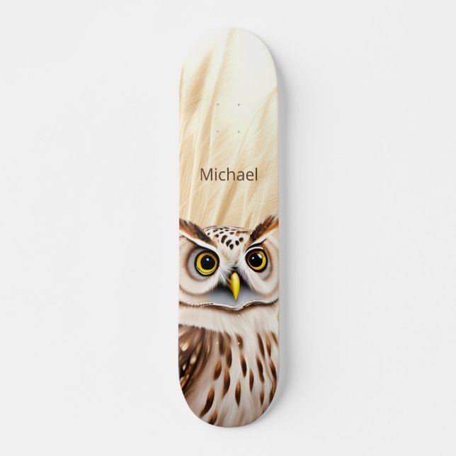 White Brown Owl Monogram Skateboard (Front)