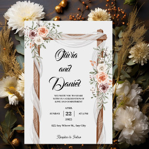 White Brown Rustic Floral Free Wedding Invitation