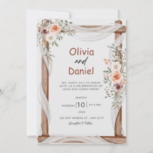 White Brown Rustic Floral Wedding Invitation