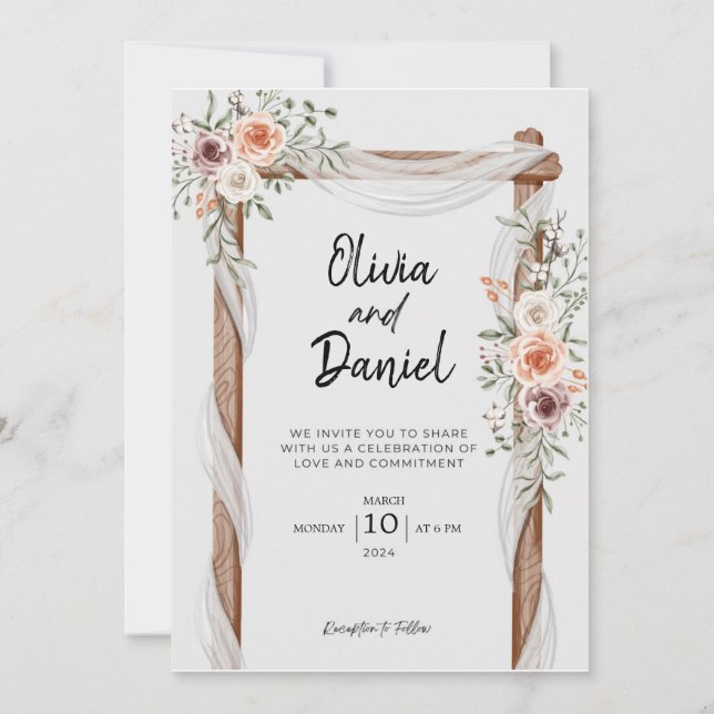 White Brown Rustic Floral Wedding Invitation (Front)