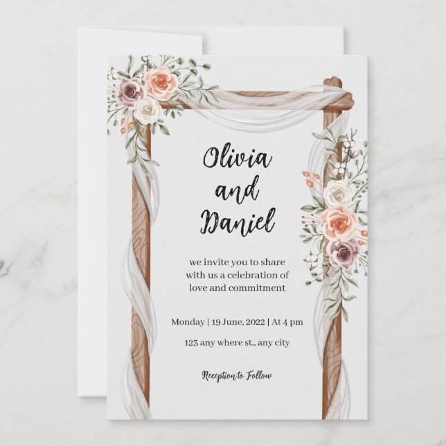 White Brown Rustic Floral Wedding Invitation (Front)