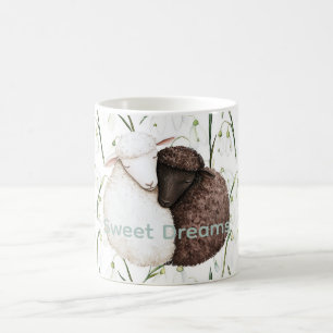 White Brown Sheep Flowers  Coffee Mug