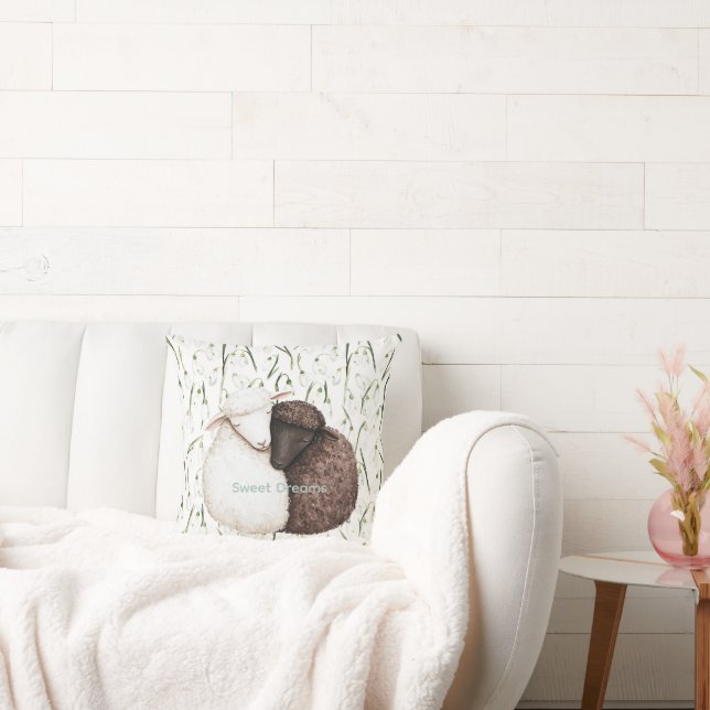 White Brown Sheep Flowers  Cushion (Couch)