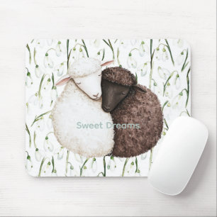 White Brown Sheep Flowers  Mouse Mat