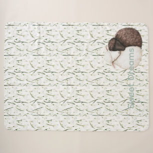 White Brown Sheep Flowers Sherpa Blanket