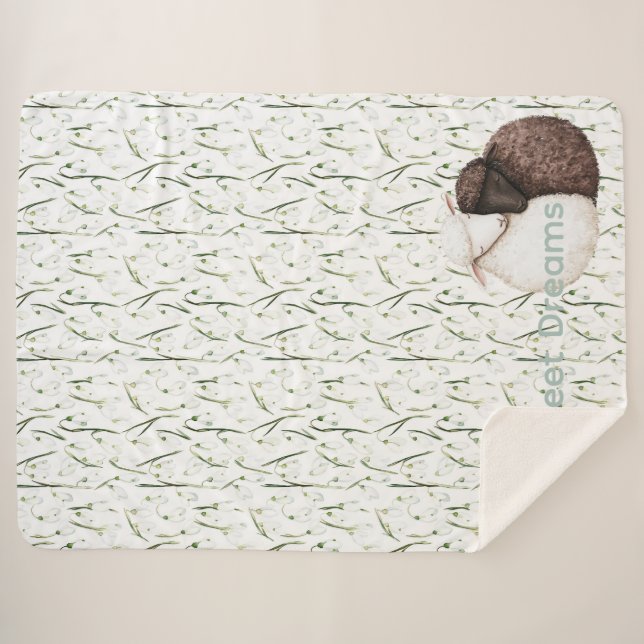 White Brown Sheep Flowers  Sherpa Blanket (Front (Horizontal))