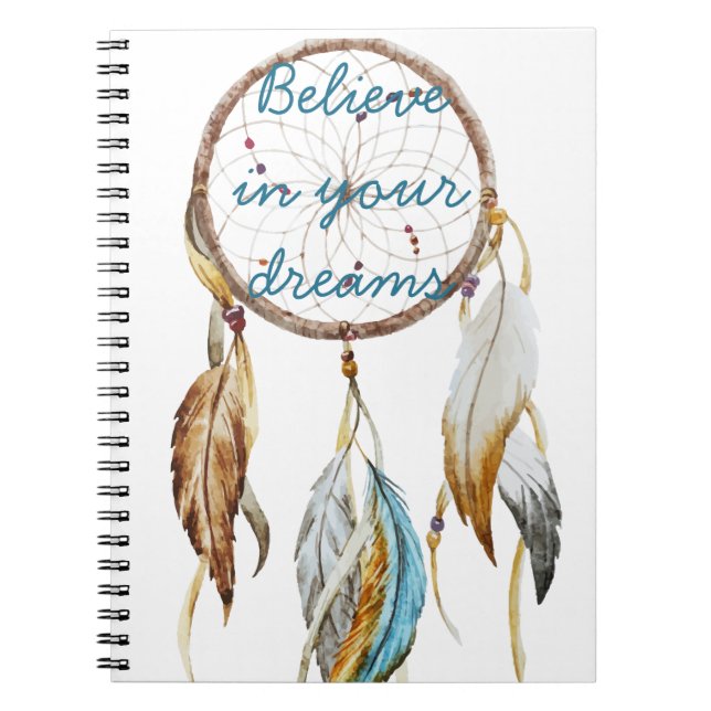 White Brown Turquoise Dream catcher watercolor  Notebook (Front)