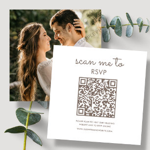 White & Brown   Wedding RSVP QR Code Enclosure Card