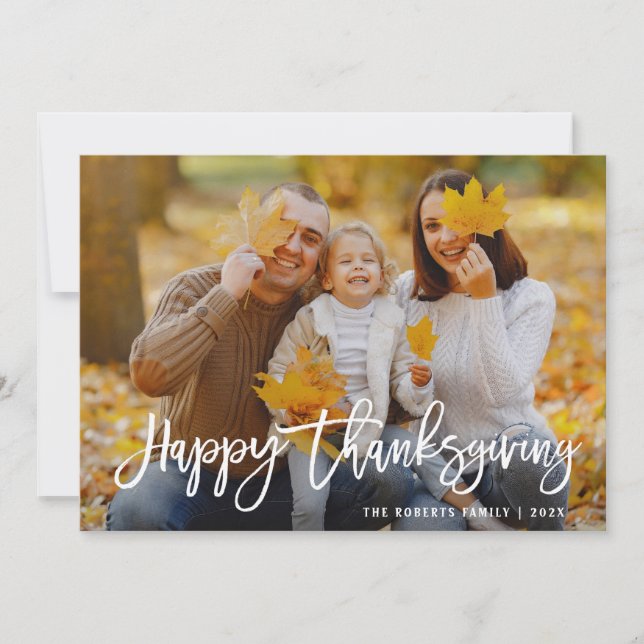 White brush lettering happy thanksgiving holiday card (Front)