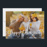 White brush lettering happy thanksgiving holiday card<br><div class="desc">Photo Thanksgiving greeting card. Featuring a warm and heartfelt message,  this card is the perfect way to let your loved ones know how much you appreciate them and that they are always in your thoughts. Spread the joy of Thanksgiving with this beautiful photo card design.</div>