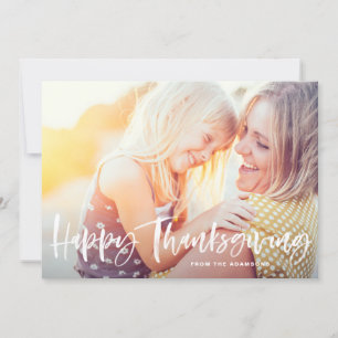 White Brush Lettering Happy Thanksgiving Photo Holiday Card