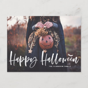 White Brush Lettering Overlay Happy Halloween Holiday Postcard