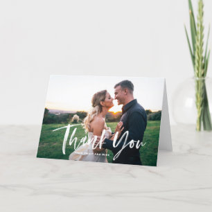 White Brush Lettering Overlay Photo Wedding Thank You Card