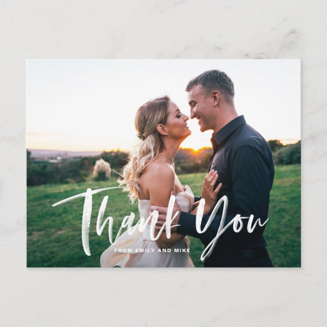 White Brush Lettering Overlay Wedding Thank You Postcard (Front)