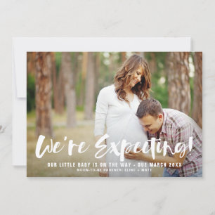 White Brush Script Photo Pregnancy Announcement