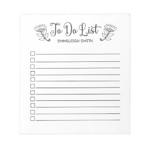 White Brush Script To Do List Checkbox Flowers Notepad