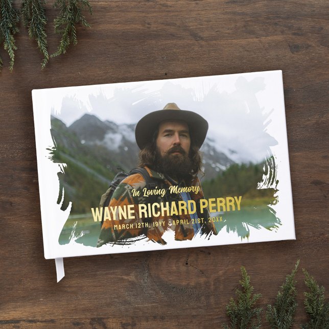 White Brush Stroke Photo In Loving Memory Memorial Guest Book (Creator Uploaded)