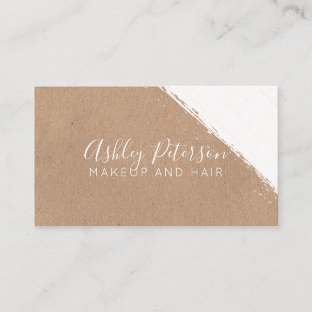 White brushstroke kraft hair makeup typography business card (Front)