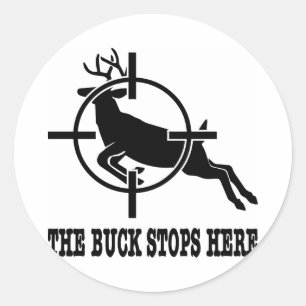 White Buck Stops Here Deer Scope Classic Round Sticker