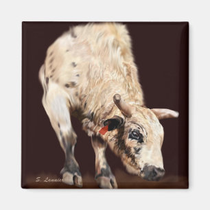 White Bucking Rodeo Bull Magnet