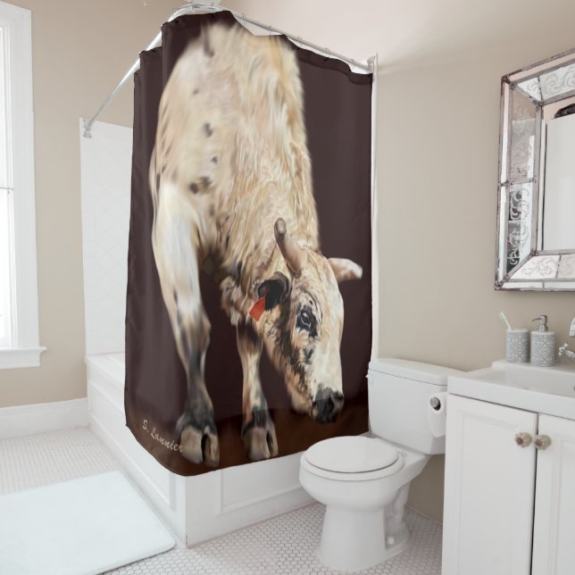 White Bucking Rodeo Bull Shower Curtain (In Situ)