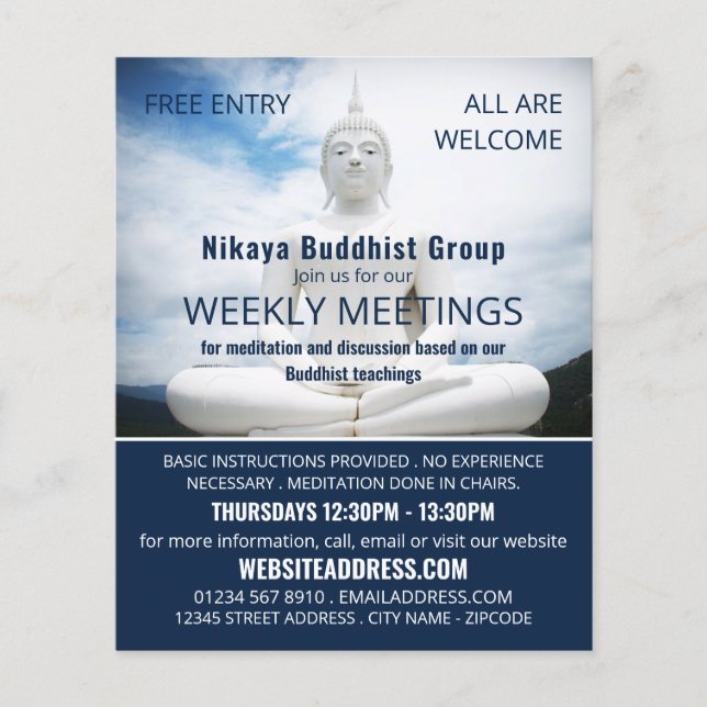 White Buddha Statue, Buddhism, Buddhist Advert Flyer (Front)