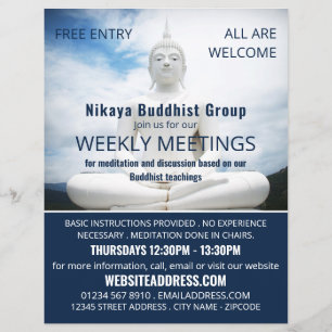White Buddha Statue, Buddhism, Buddhist Advert Flyer