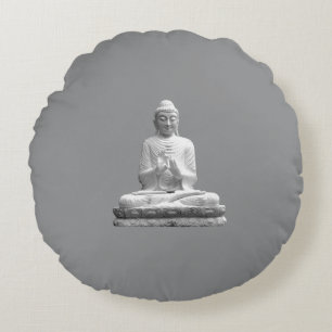 White Buddha Statue Round Cushion