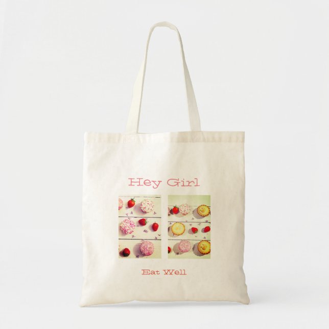 White Budget Tote bag with sweet pies/cupcakes (Front)