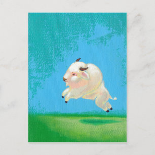 White buffalo art fun happy leaping bison painting postcard