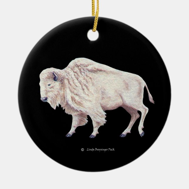 White Buffalo Ceramic Tree Decoration (Front)