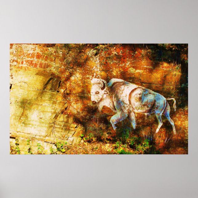 White Buffalo Cliff Art Poster (Front)