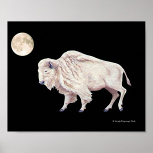 White Buffalo Cow Full Moon Poster