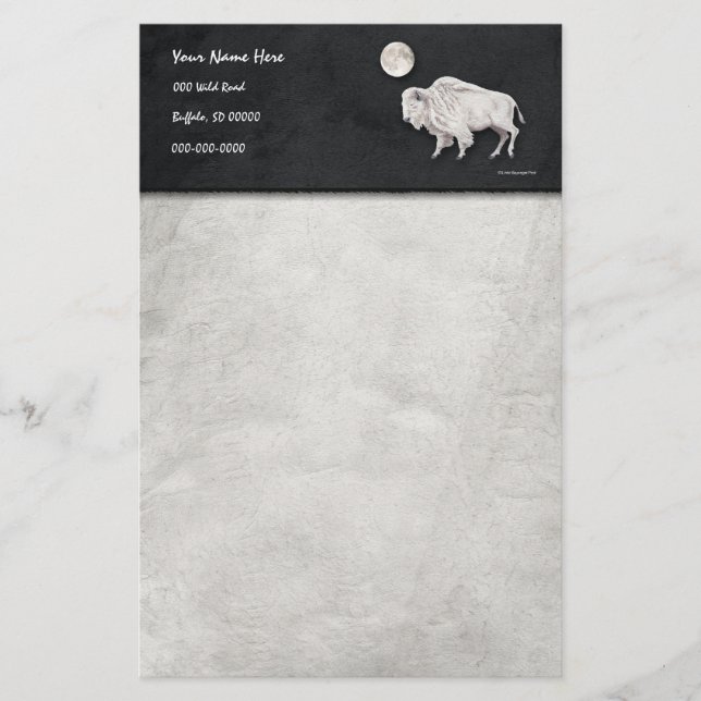 White Buffalo Full Moon Grey Stationery (Front)