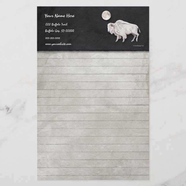 White Buffalo Full Moon Lined Stationery (Front)