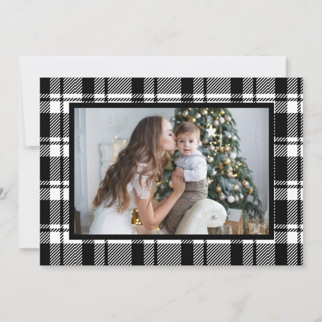 White Buffalo Plaid Christmas Photo Holiday Card (Front)
