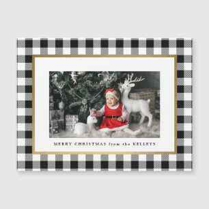 White Buffalo Plaid Photo Magnet Holiday Card